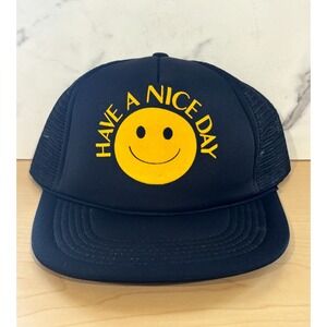 Vintage JCJ Kaps Black Yellow Have A Nice Day Smile Trucker Hat Snapback OSFM